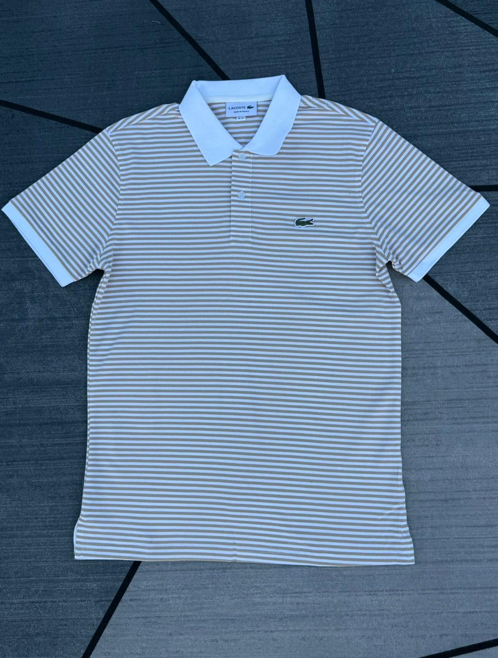 Lacoste Striped Polo — Beige/White