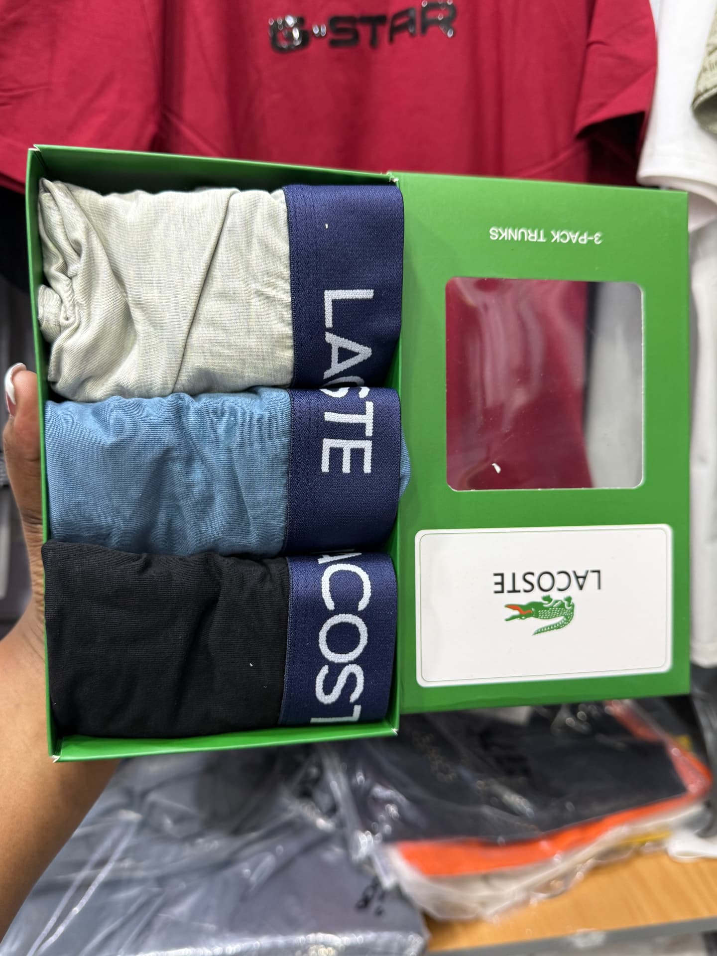Lacoste 3-Pack Trunks — Grey/Blue/Black