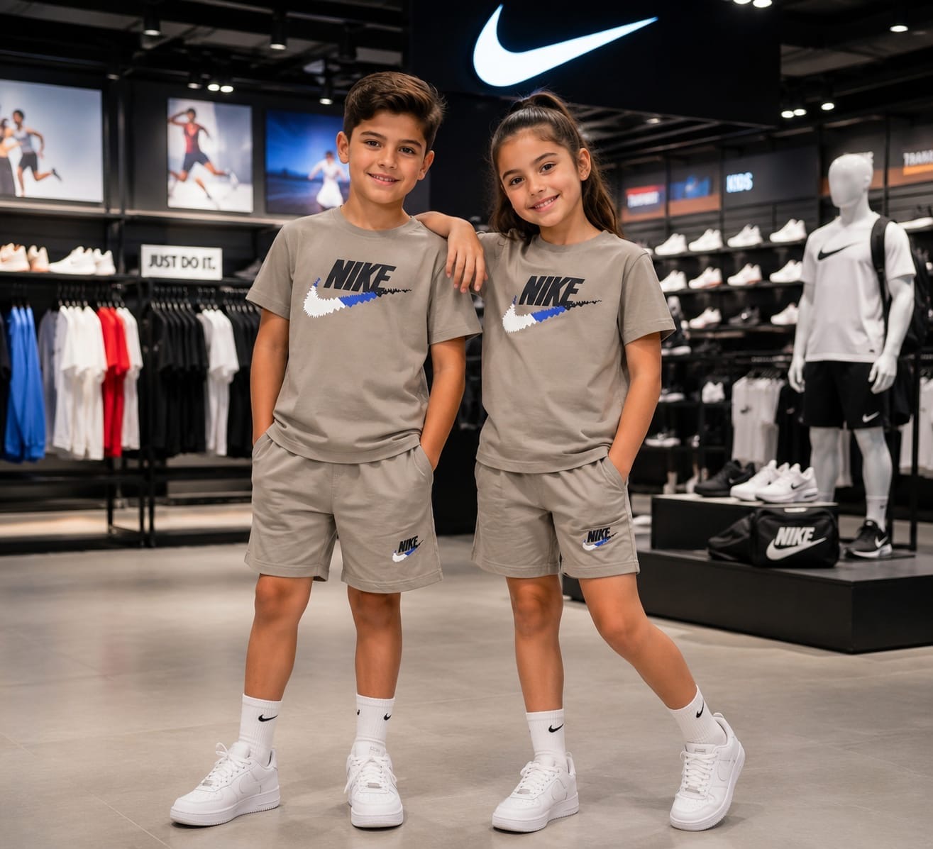 Nike Kids Set — Tee & Shorts (Stone)