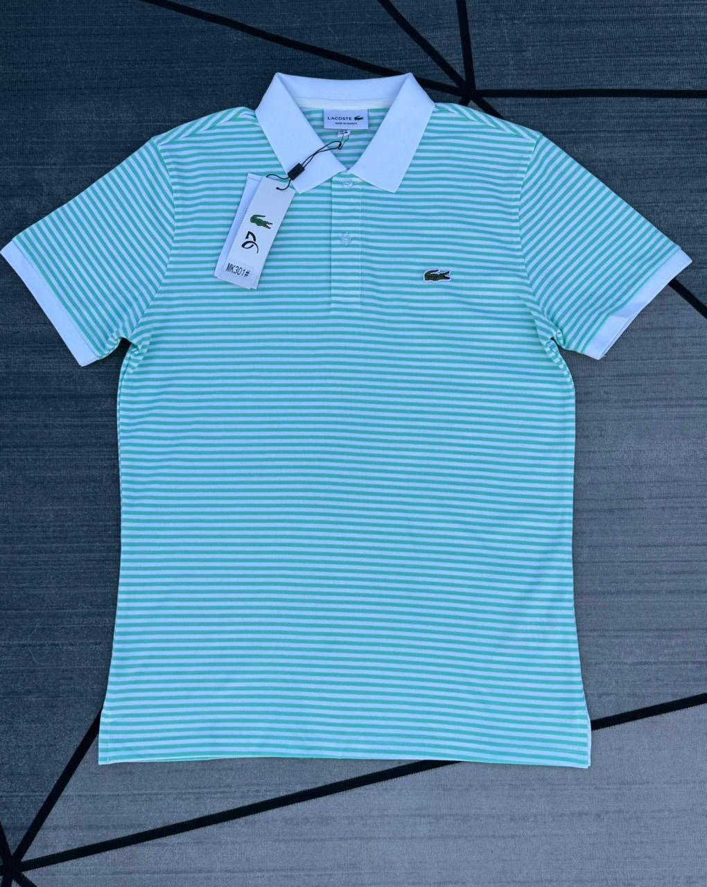Lacoste Striped Polo — Green/White