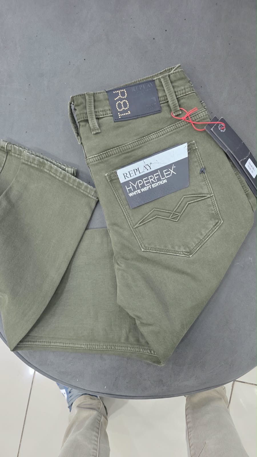 Replay Hyperflex White Weft Jeans — Olive