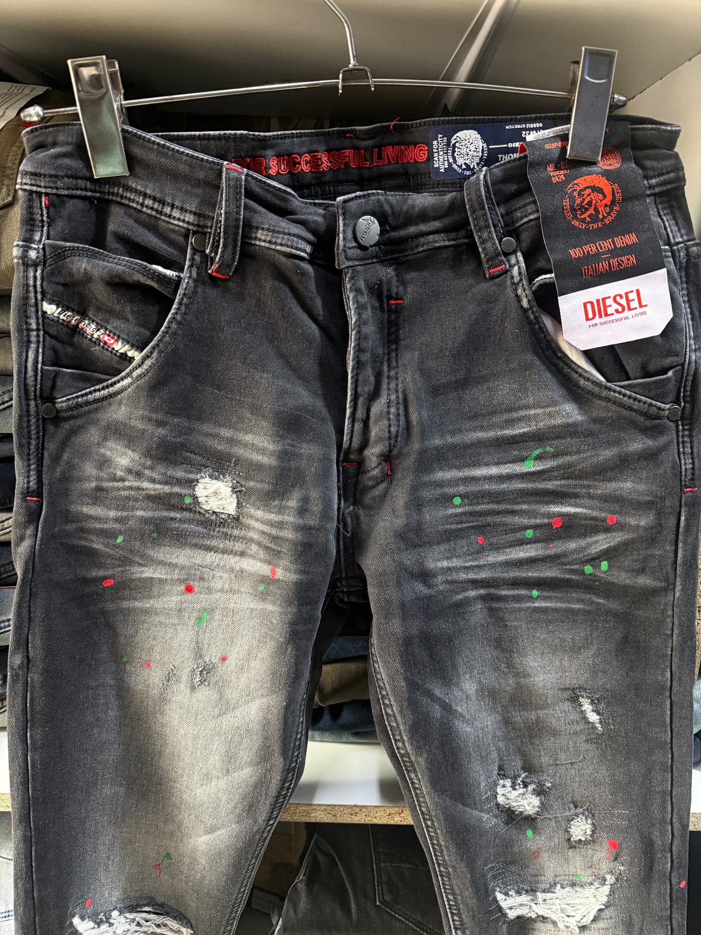 Diesel Skinny Paint-Splatter Jeans — Black