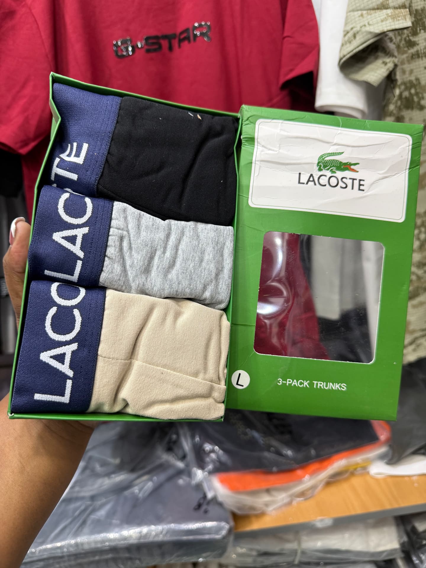 Lacoste 3-Pack Trunks — Black/Grey/Beige