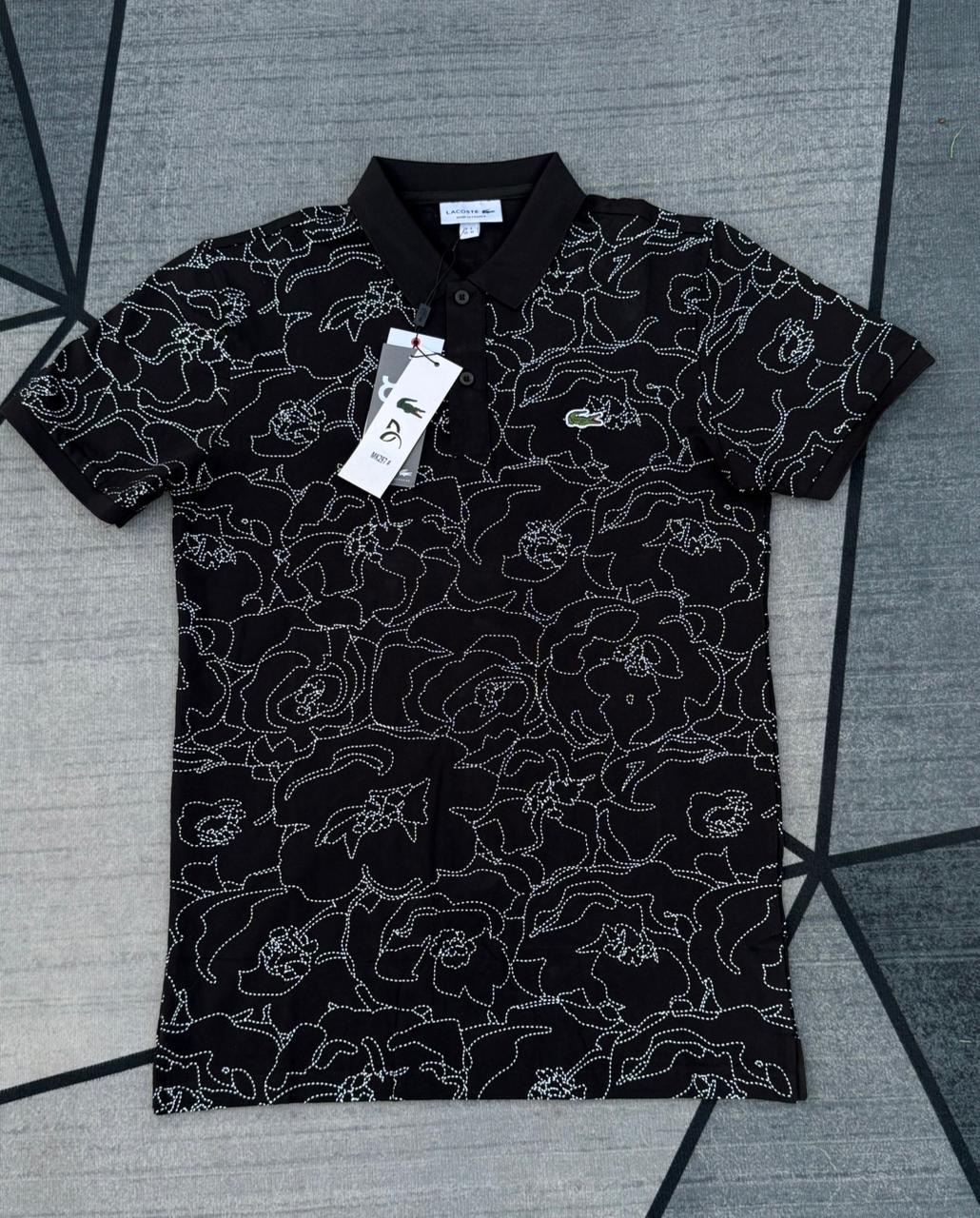 Lacoste Floral-Print Polo — Black