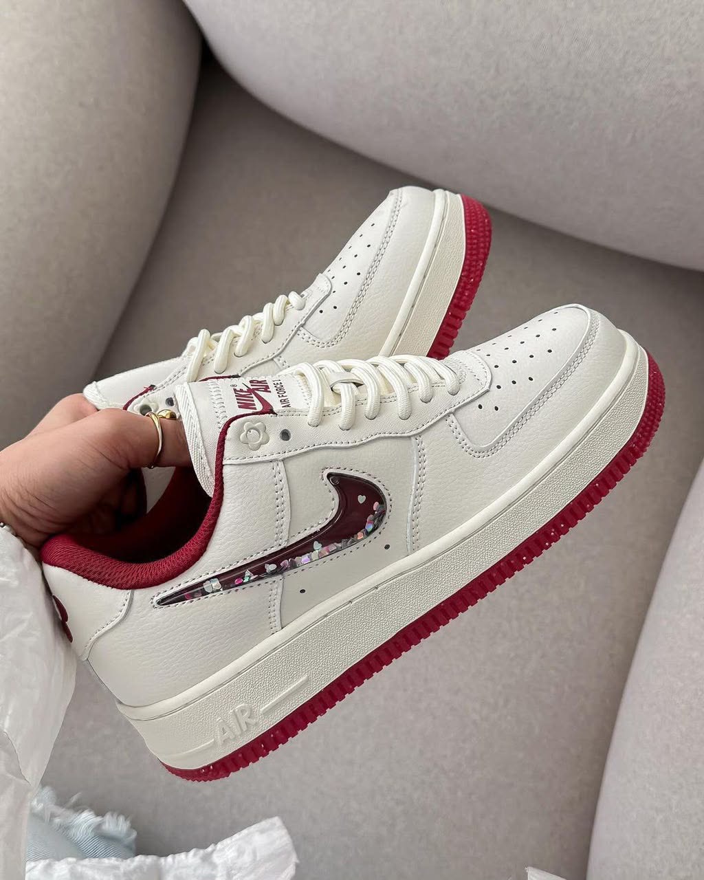 Nike Air Force 1 Low — White/Burgundy Valentine