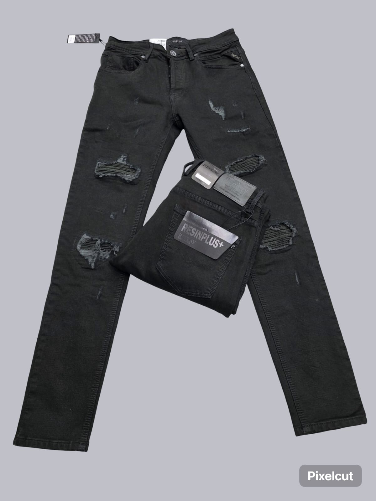 Replay Resin Plus Ripped Jeans — Black