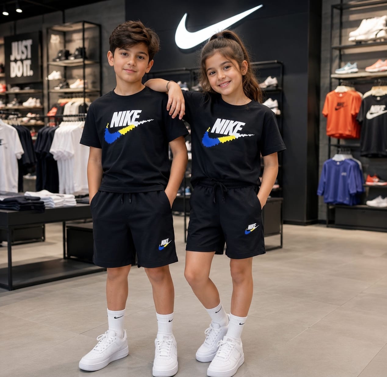 Nike Kids Set — Tee & Shorts (Black)