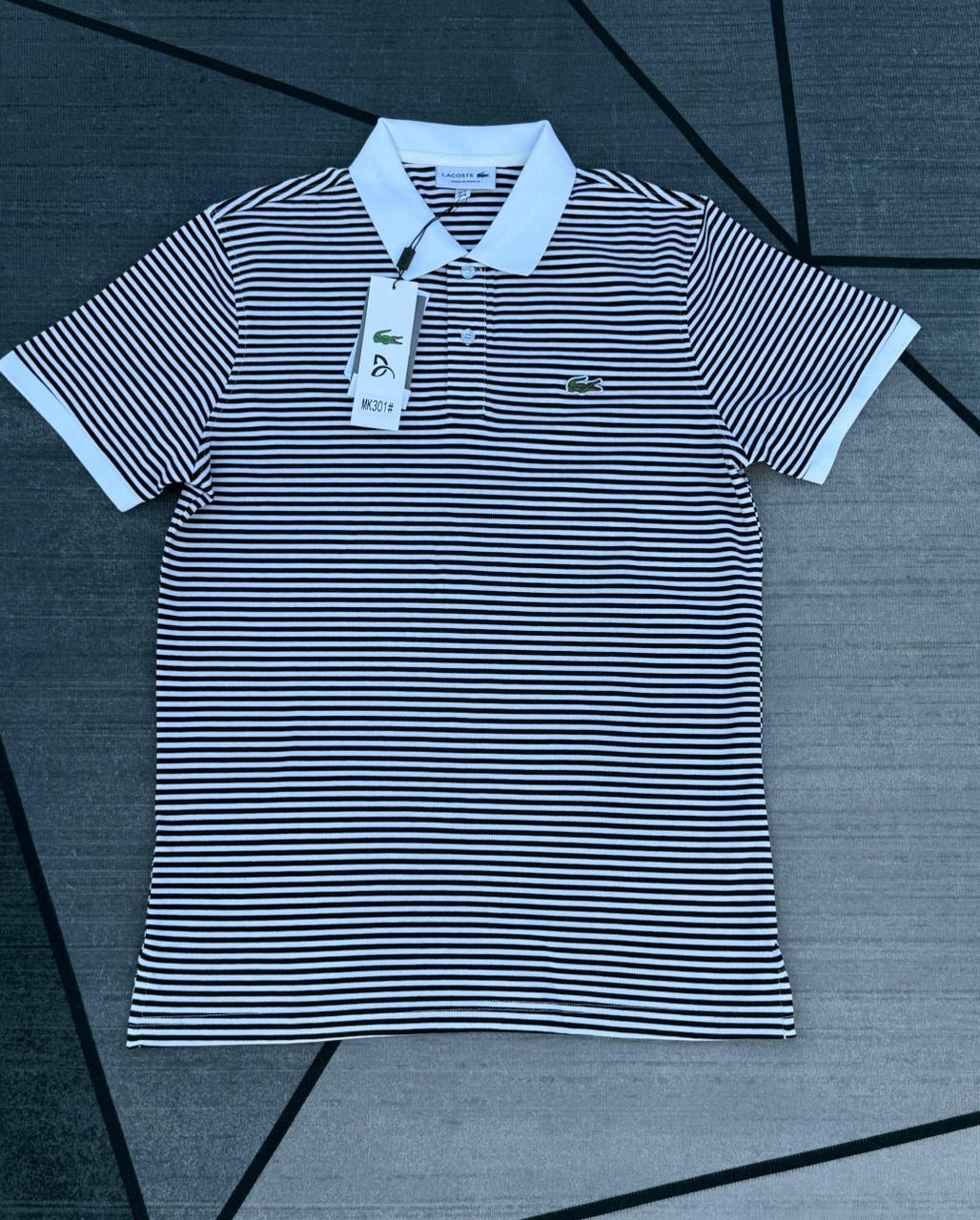 Lacoste Striped Polo — Black/White