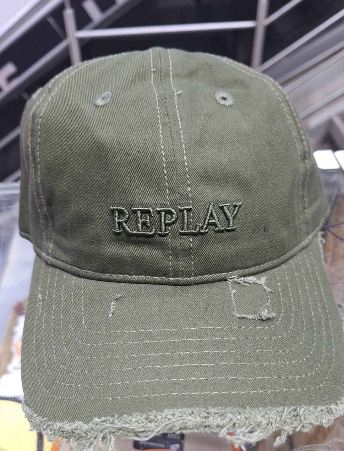 Replay Distressed Dad Cap — Olive
